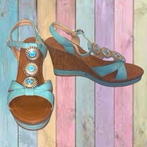 Patrizia Mint Green Embellished T-Strap Wedge Heel Sandals